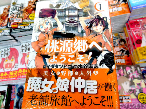 「桃源郷へようこそ！」1巻（原作：イダタツヒコ氏、作画：水谷麻志氏）「美女も野郎も人外も魔女っ娘仲居が働く老舗旅館へようこそ！！！」