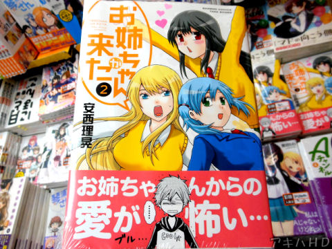 まんがライフやまんがライフMOMOに連載中「お姉ちゃんが来た」2巻オビ「お姉ちゃんからの愛が怖い…」