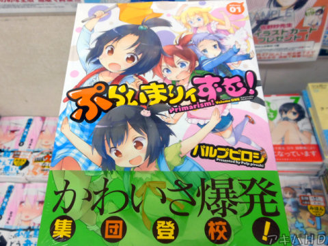 パルプヒロシ氏「ぷらいまりィずむ！」1巻オビ「かわいさ爆発」「集団登校！」まんがタイムきららキャラットに連載中