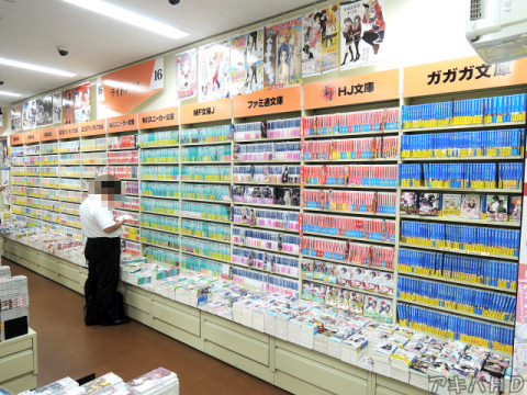 壁一面に並ぶラノベの棚